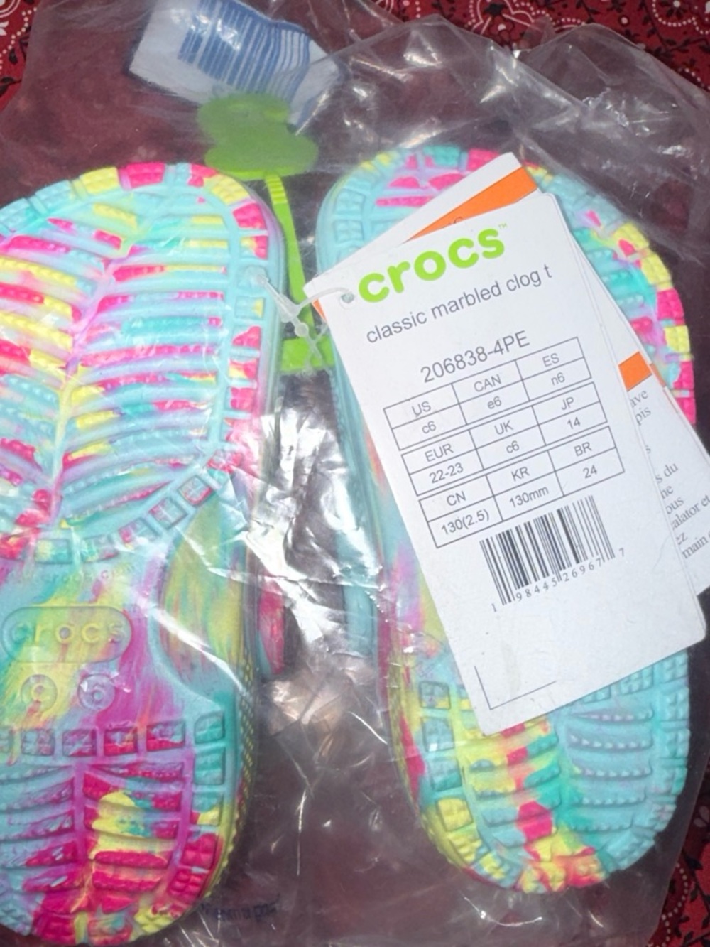 CROCS Kids Classic Marbled Clog - Turquoise, Pink, Yellow size C6